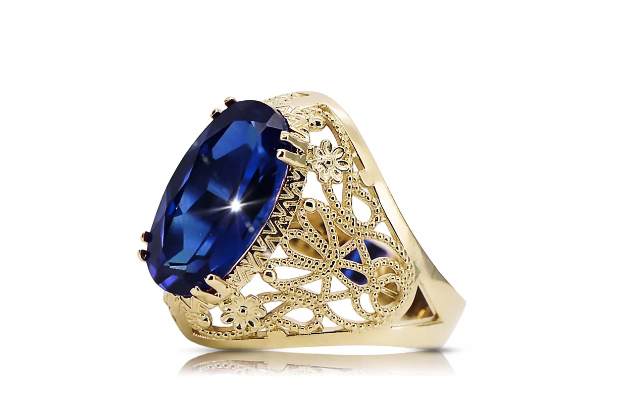 Zafiro Oro amarillo de 14 quilates Anillo Estilo vintage vrc074y